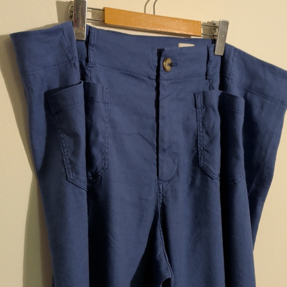 MAEVE ANTHROPOLOGIE the colette crop pant linen blend in blue - size 22W - Picture 3 of 11